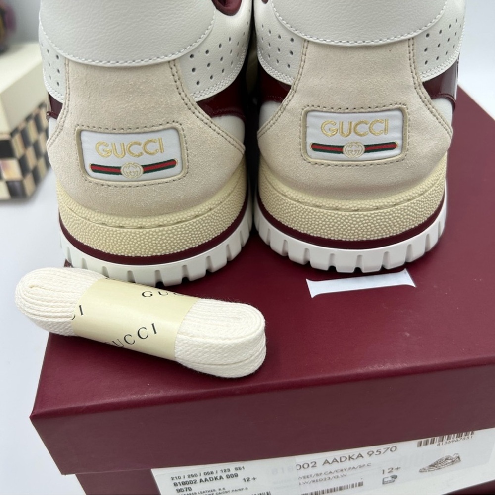 Men’s Gucci re-Web sneakers in white leather with red accent size 12.5 Italy - Picture 9 of 13